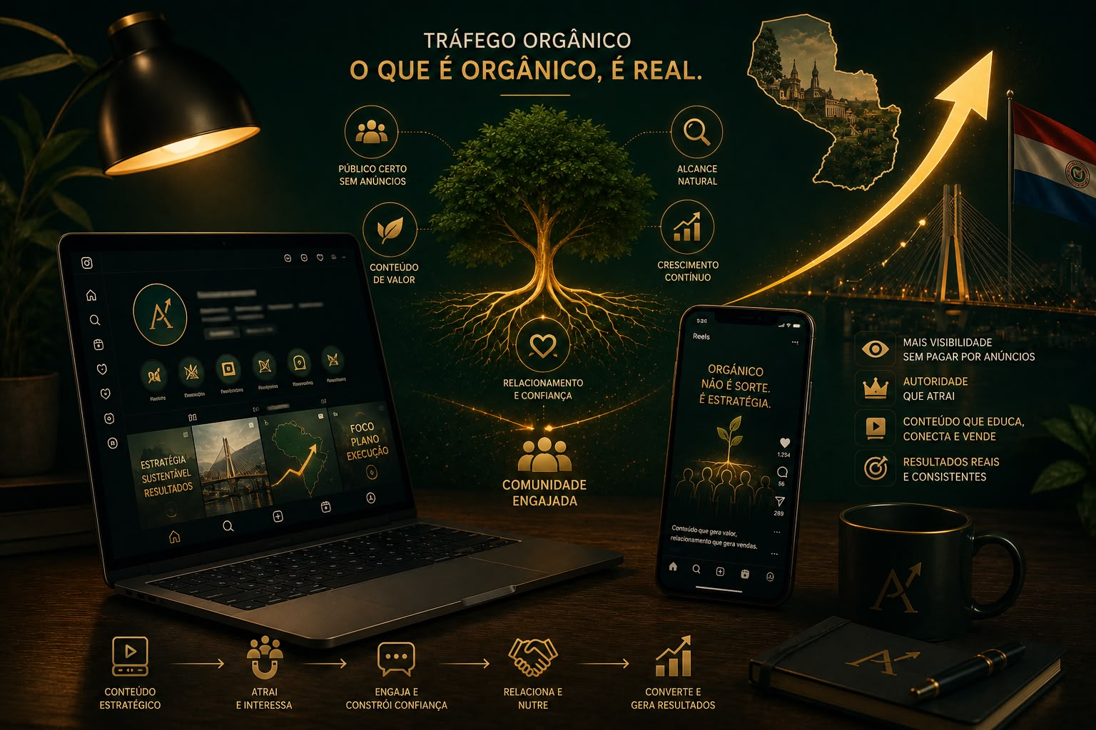 Planejamento de marketing e tráfego orgânico, com estratégia de conteúdo e dados de audiência